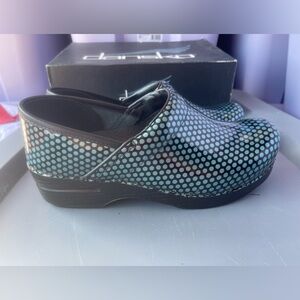 Dansko Polka Dot Clogs - Black and Blue